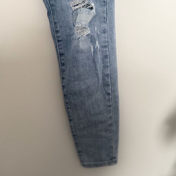 JUDY BLUE Jeans 5 / 27 Lace Patch Mid Rise Distressed Skinny Light Wash JB88432 - Picture 10 of 16